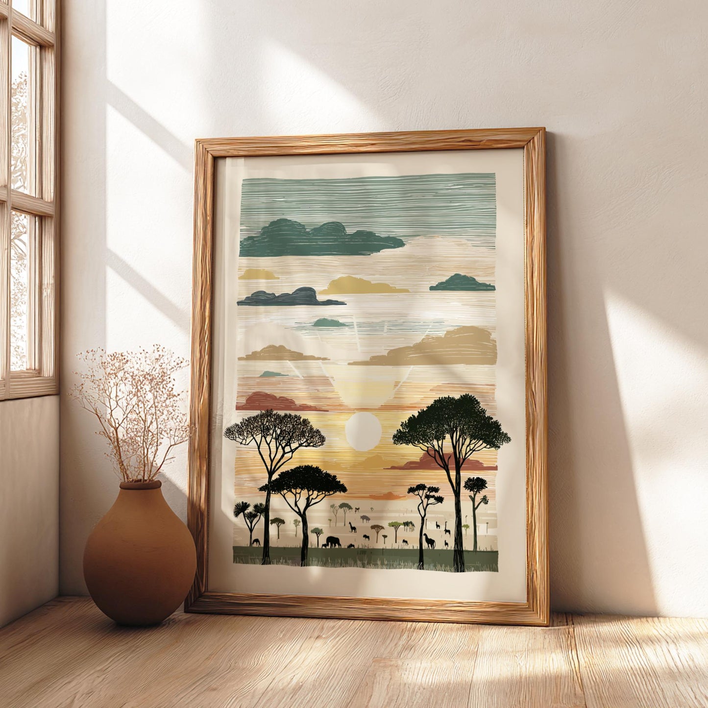 Savanna Twilight Glow - Pastel Savanna Landscape Poster - Serene Nature Wall Decor Poster