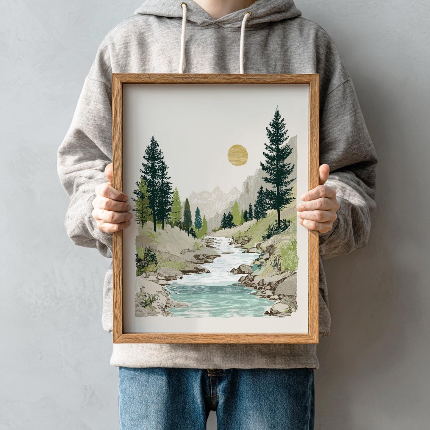 Pine Creek - Pastel Pine Forest Landscape Poster - Serene Nature Wall Decor Poster