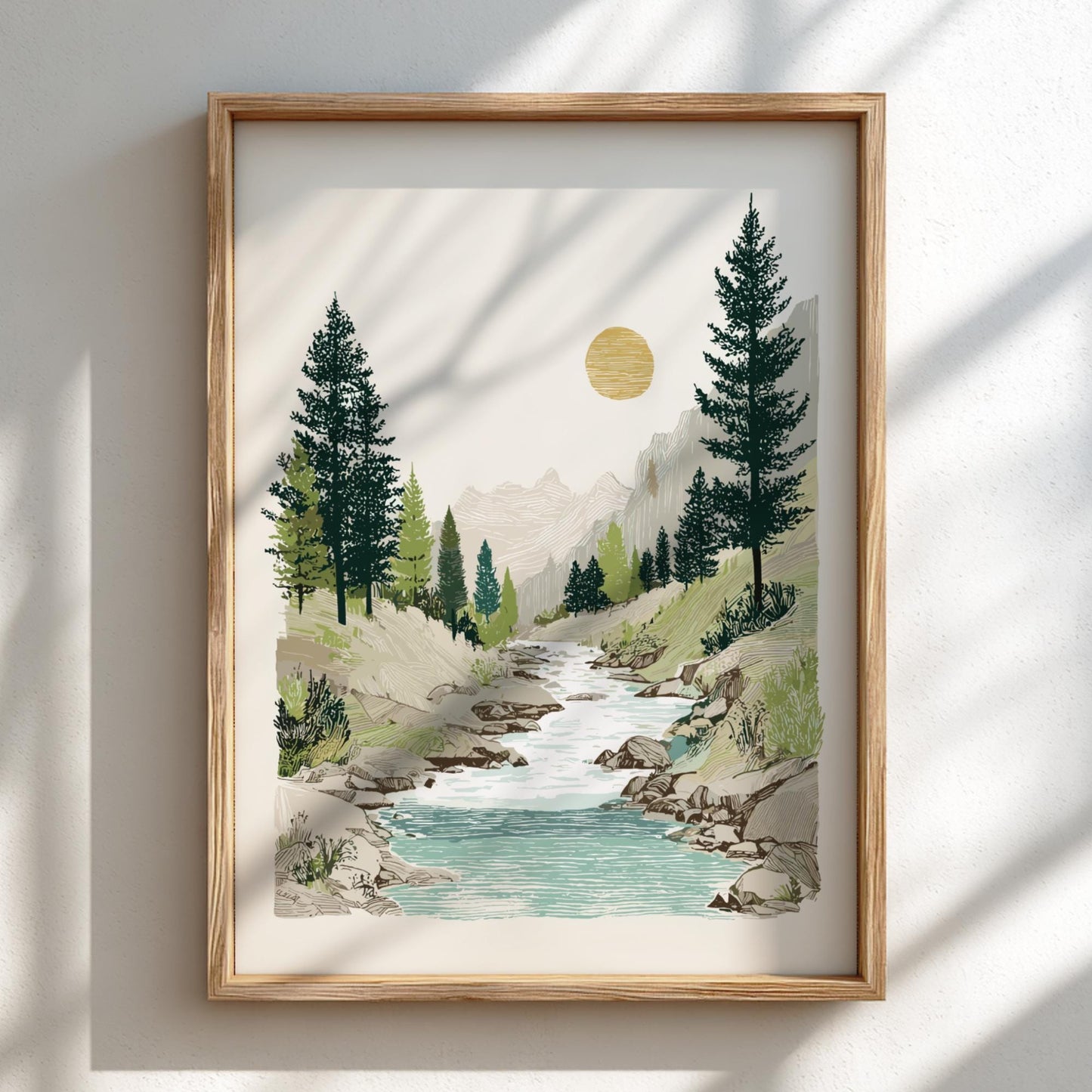 Pine Creek - Pastel Pine Forest Landscape Poster - Serene Nature Wall Decor Poster