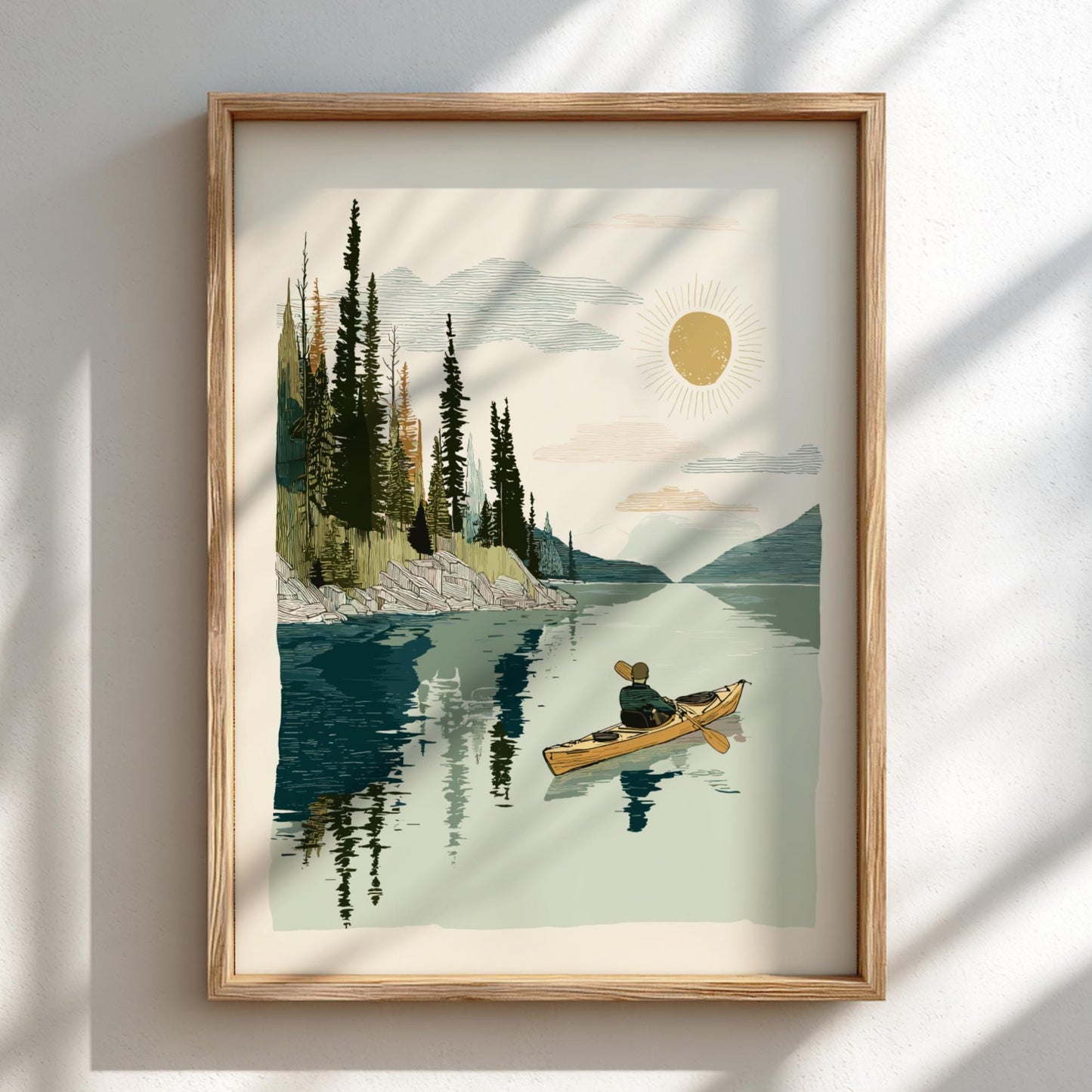 Paddle into Twilight - Pastel Kayaking Poster - Serene Nature Wall Decor Poster