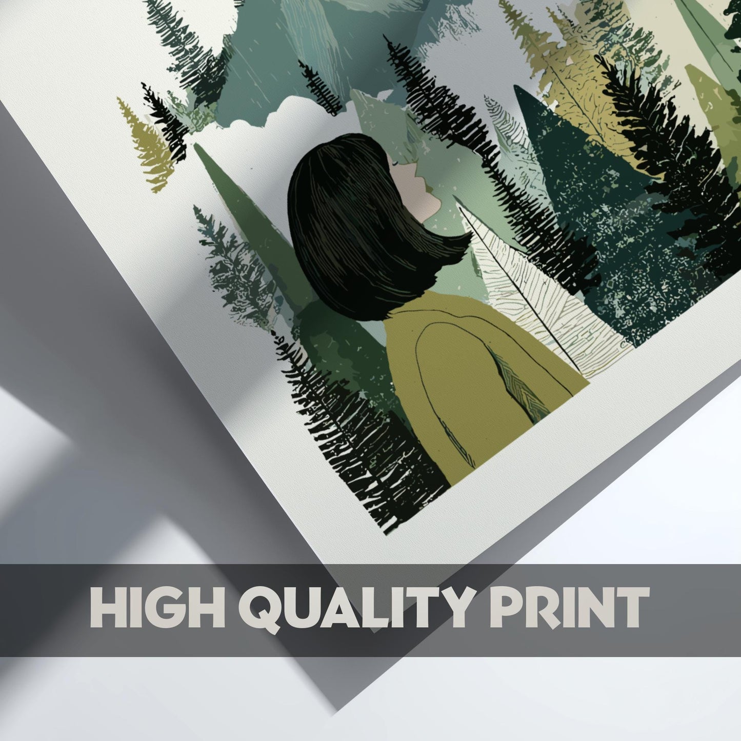 Misty Summit Whisper - Pastel Forest View Poster - Serene Nature Wall Decor Poster