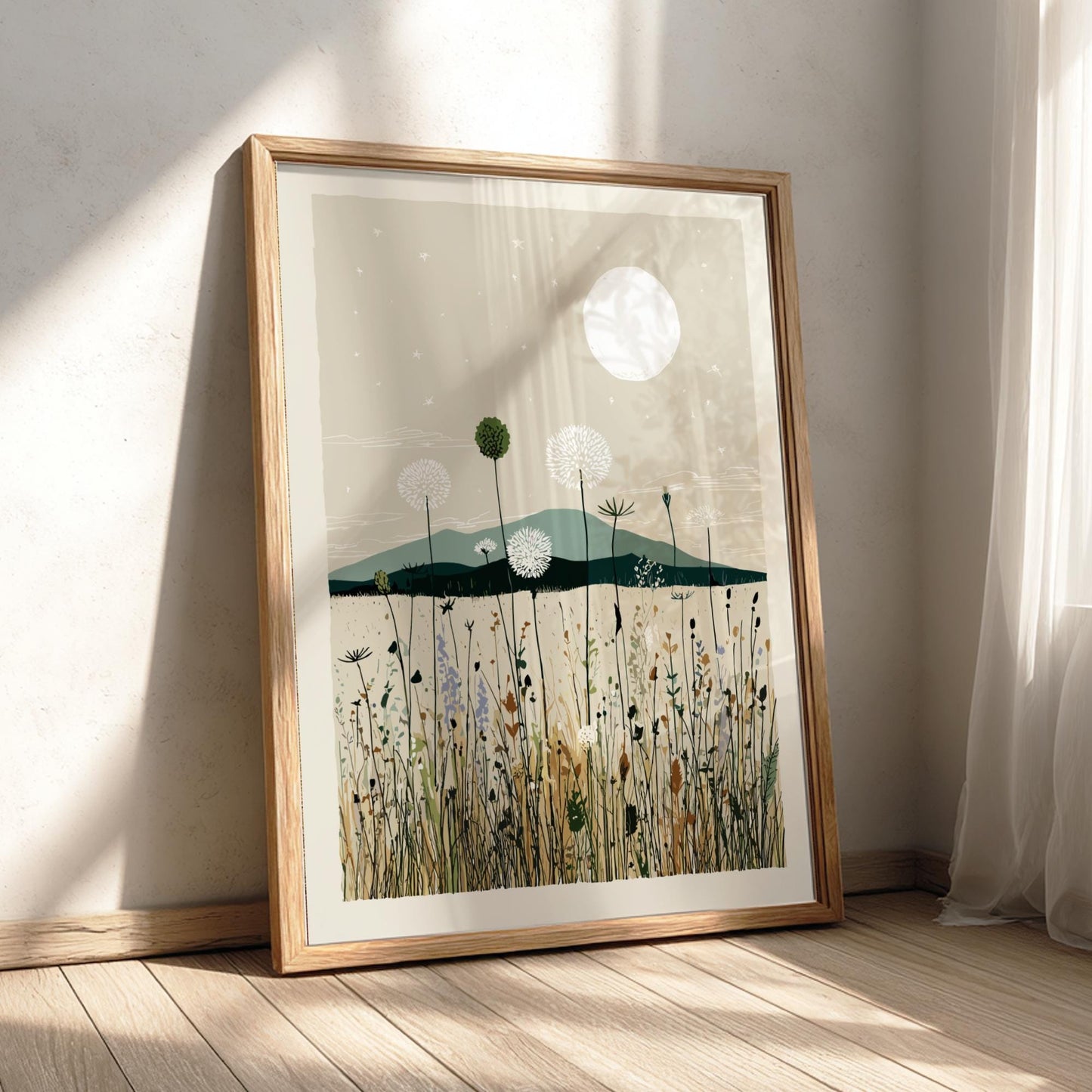 Meadow Moon Whisper - Pastel Meadow View Poster - Serene Nature Wall Decor Poster