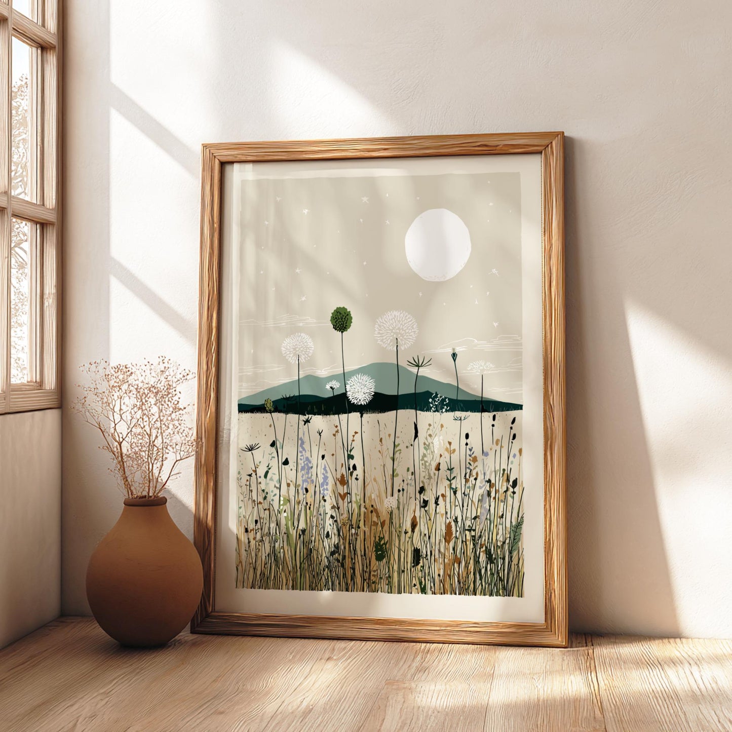Meadow Moon Whisper - Pastel Meadow View Poster - Serene Nature Wall Decor Poster