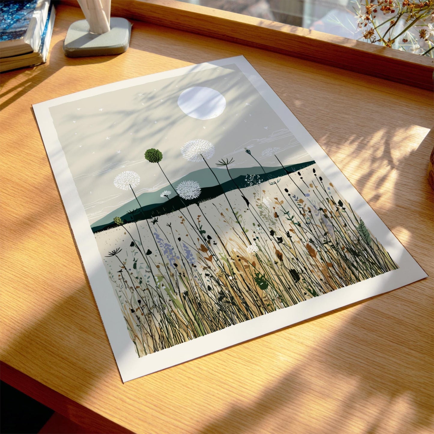 Meadow Moon Whisper - Pastel Meadow View Poster - Serene Nature Wall Decor Poster