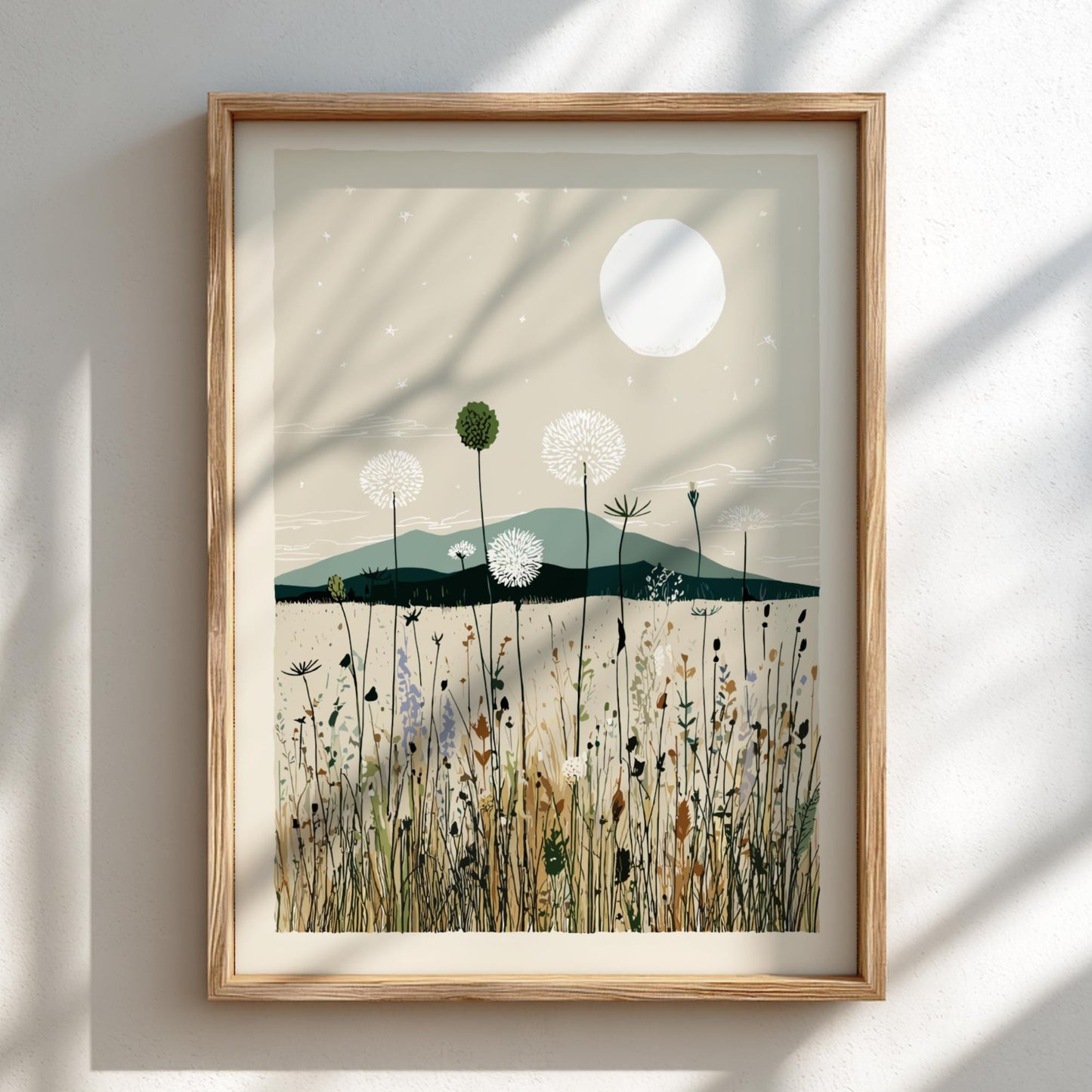 Meadow Moon Whisper - Pastel Meadow View Poster - Serene Nature Wall Decor Poster