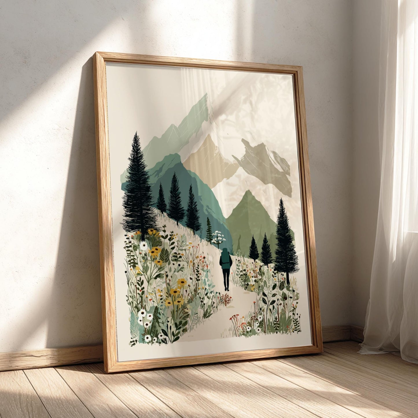 Hike Through Mists - Pastel Hiking Poster - Serene Nature Wall Decor Poster