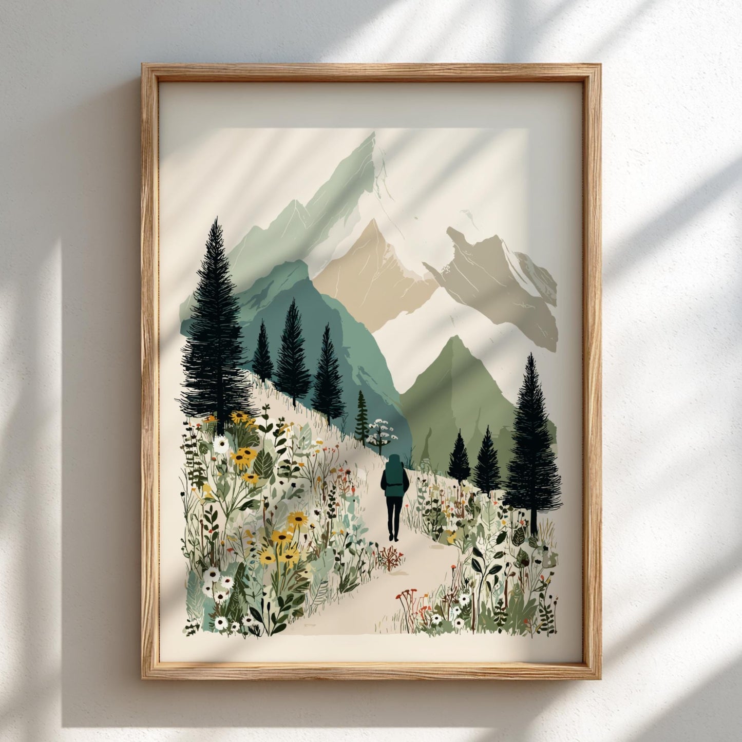 Hike Through Mists - Pastel Hiking Poster - Serene Nature Wall Decor Poster