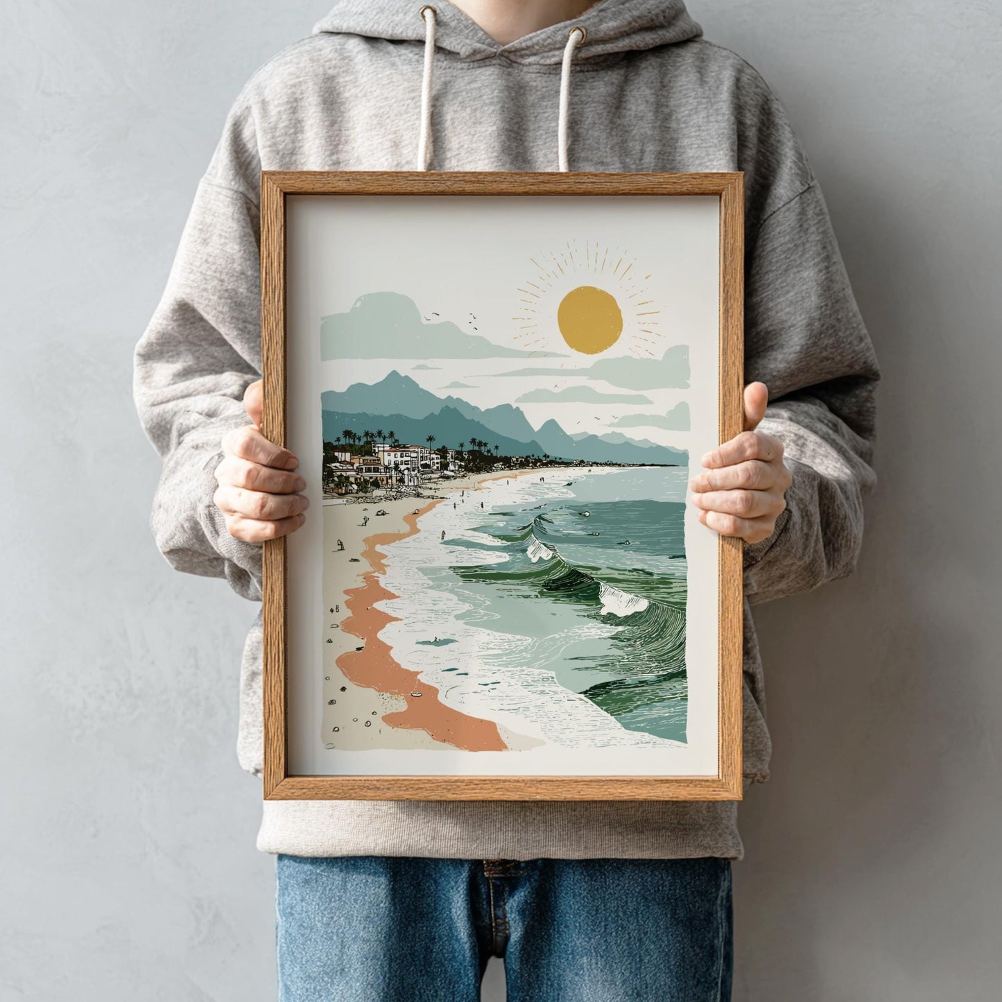 Coastal Town - Pastel Seaside Town Poster - Serene Nature Wall Decor Poster