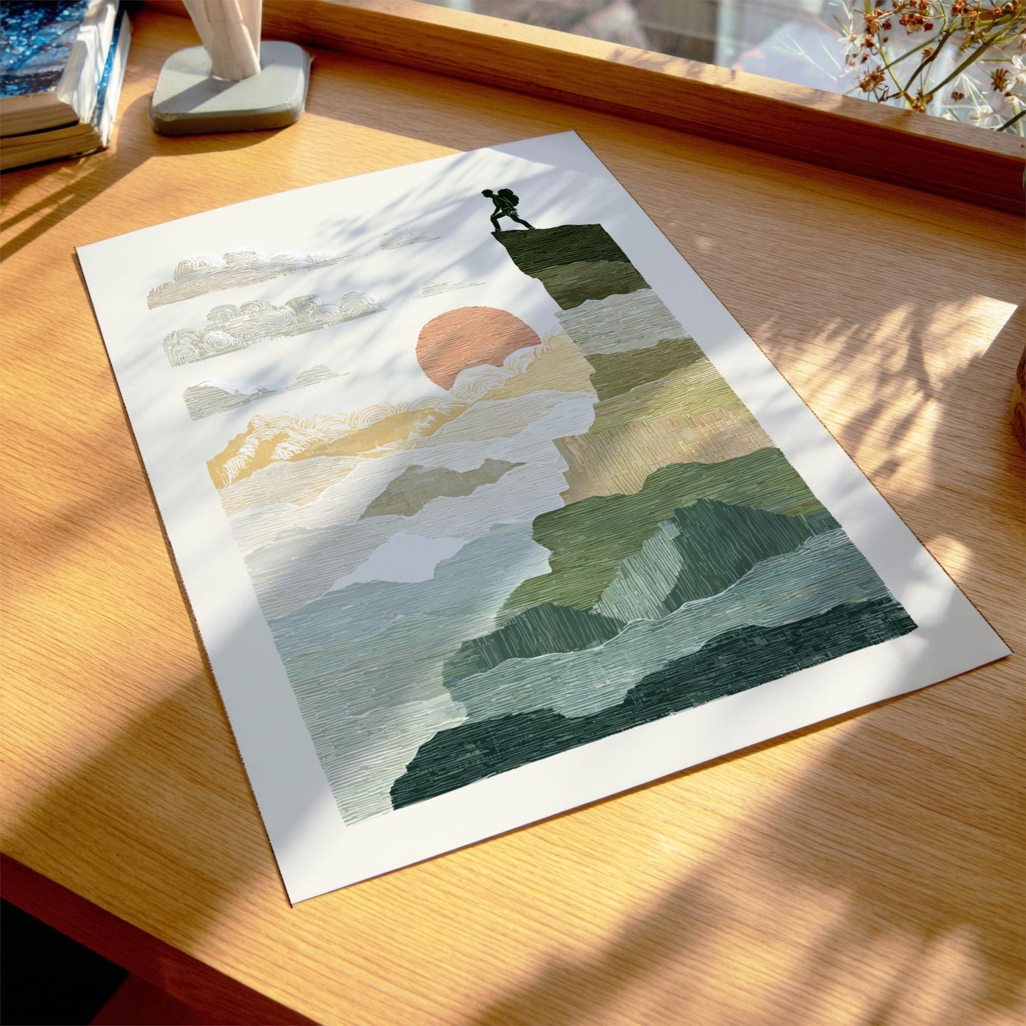 Climb to Sunset - Pastel Climbing Poster - Serene Nature Wall Decor Poster