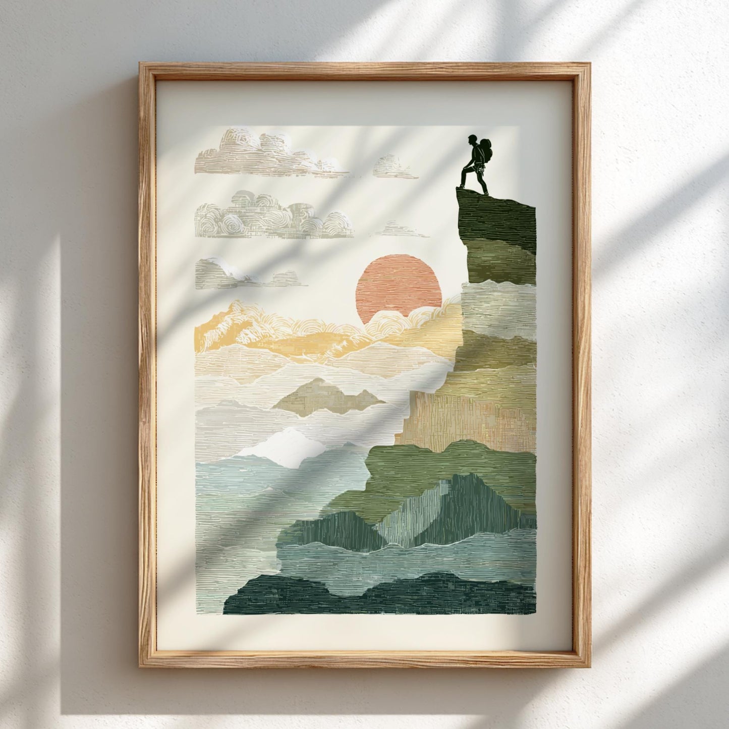 Climb to Sunset - Pastel Climbing Poster - Serene Nature Wall Decor Poster