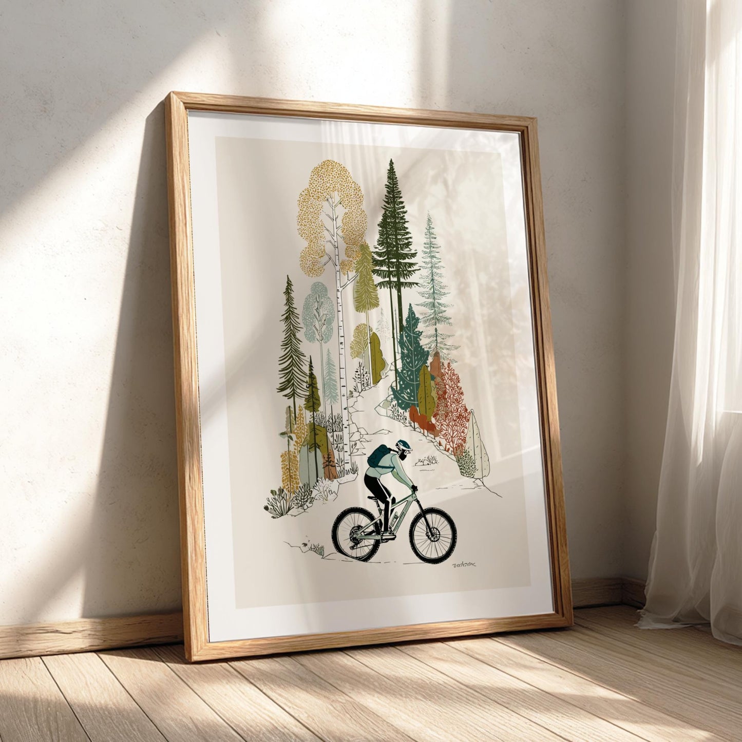 Bike Down Golden Trails - Pastel Cycling Poster - Serene Nature Wall Decor Print