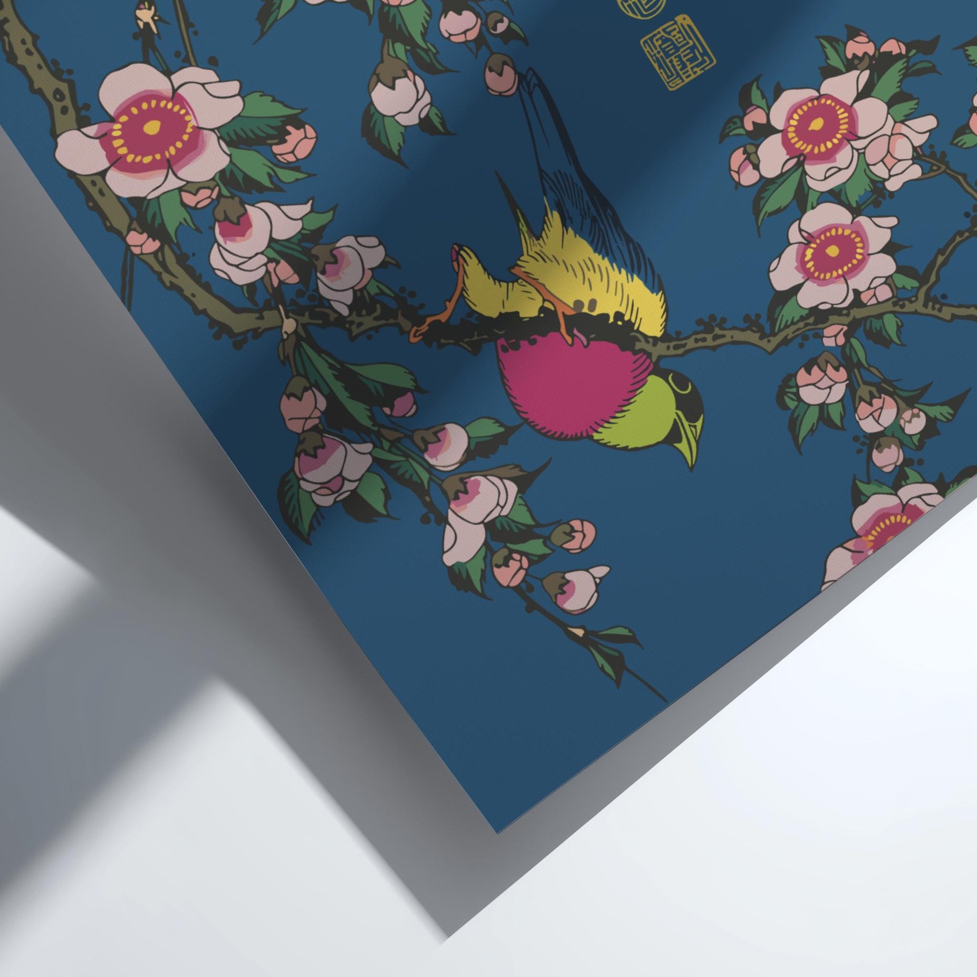 Bullfinch and Weeping Cherry Hokusai Print, Uso Shidare-zakura Ukiyo-e, Japanese Woodblock Art