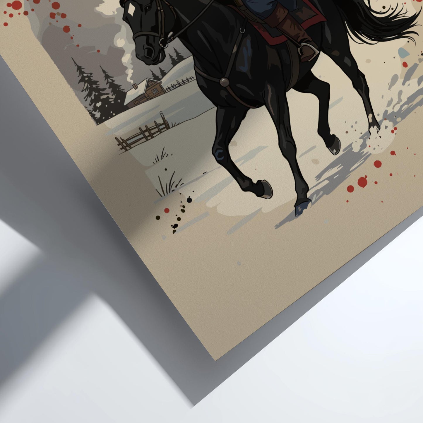 Cossack Warrior Japanese Ink Art Print, Mixed Media Rising Sun Poster, Sumi-e Style Wall Decor