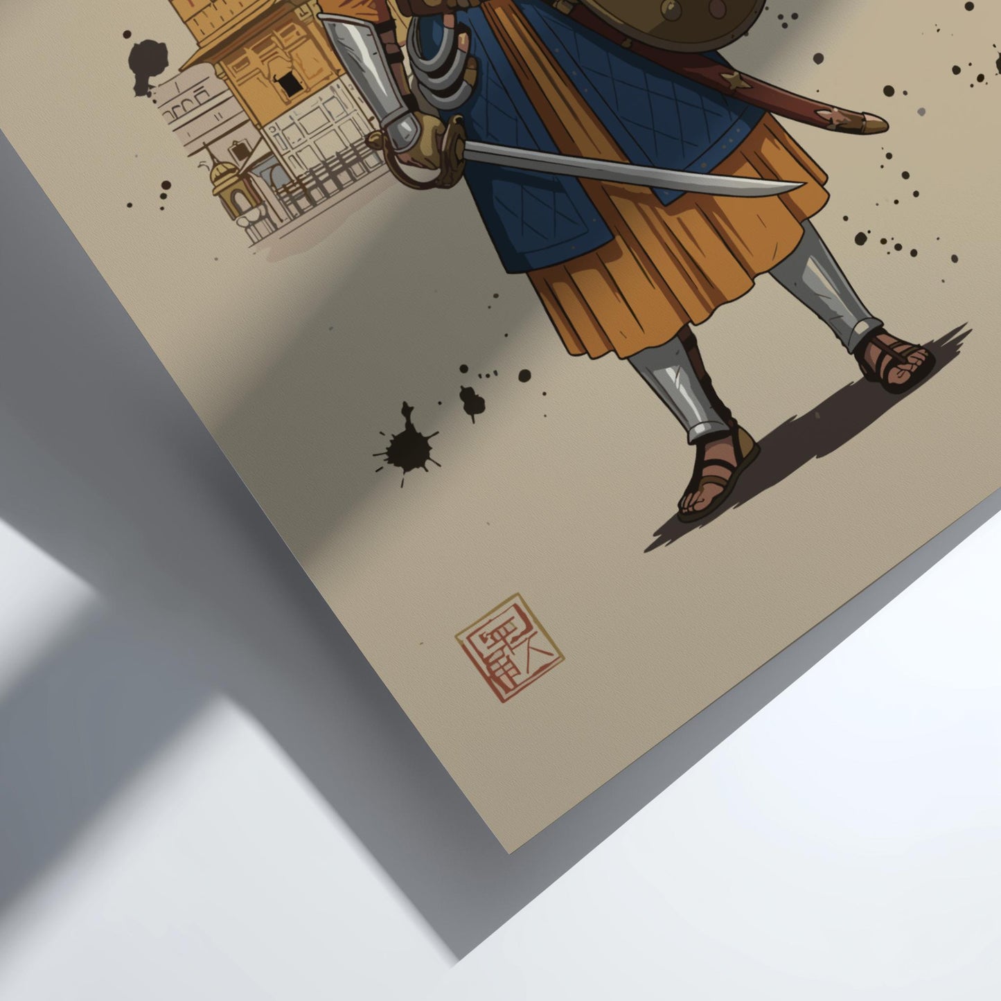 Sikh Khalsa Warrior Japanese Ink Art Print, Mixed Media Rising Sun Poster, Sumi-e Style Wall Decor