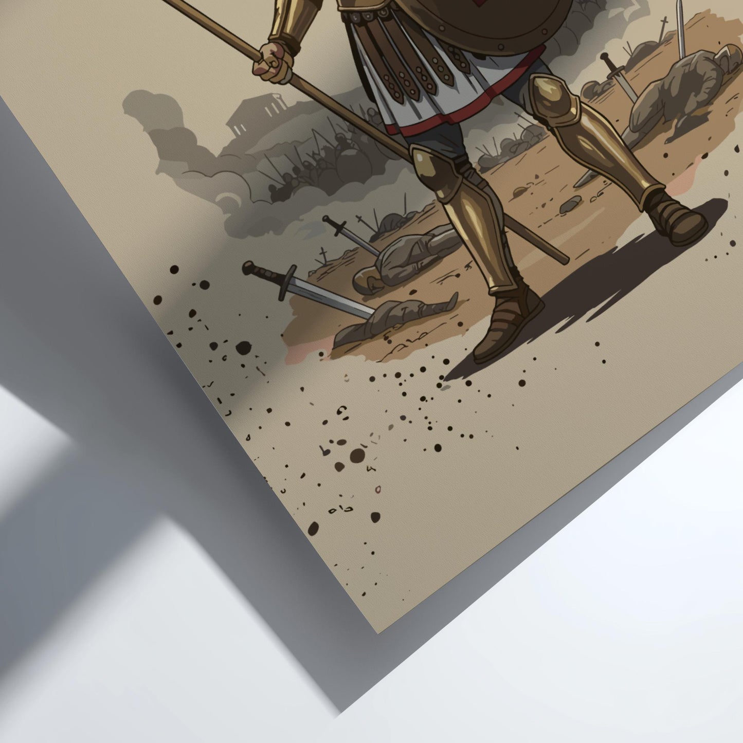 Hoplite Ancient Greek Warrior Japanese Ink Art Print, Sumi-e Rising Sun Poster, Mixed Media Decor