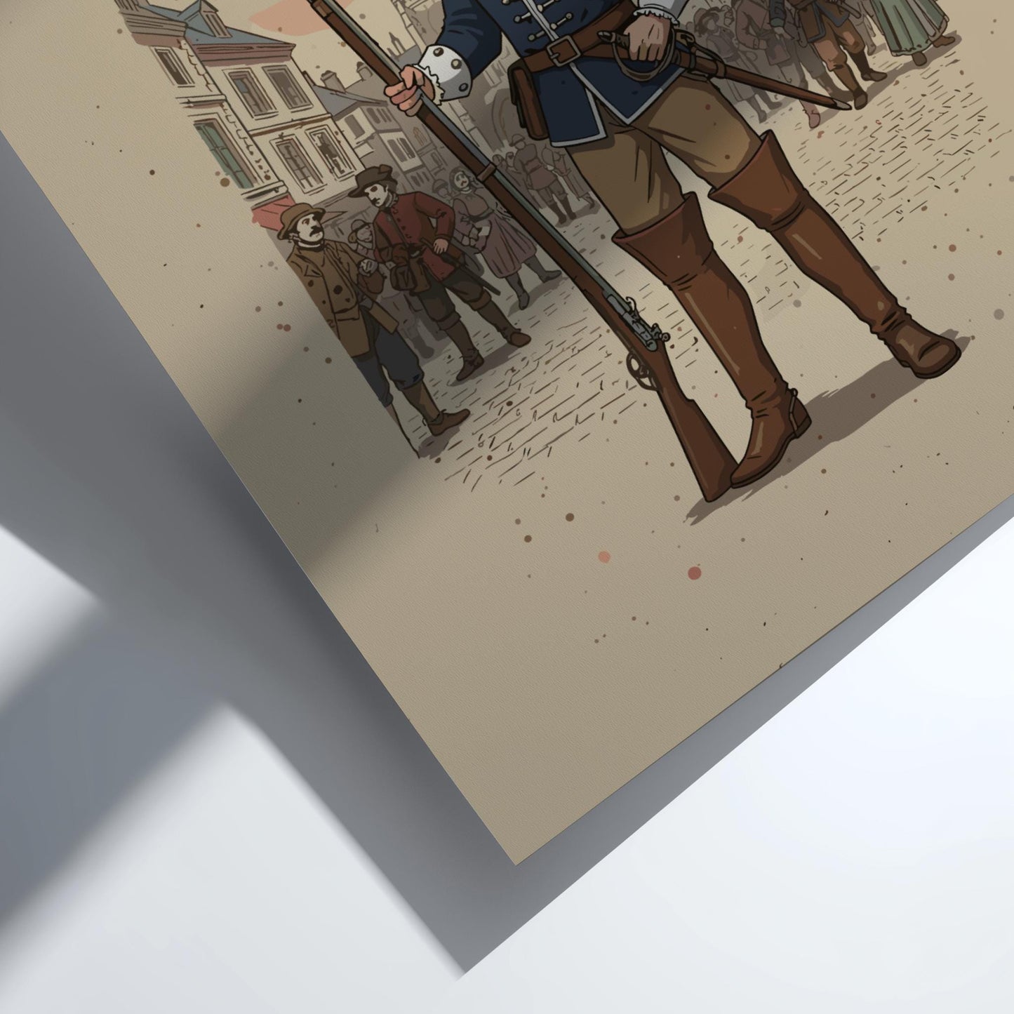 French Musketeer Japanese Ink Art Print, Sumi-e Rising Sun Poster, Mixed Media Warrior Decor