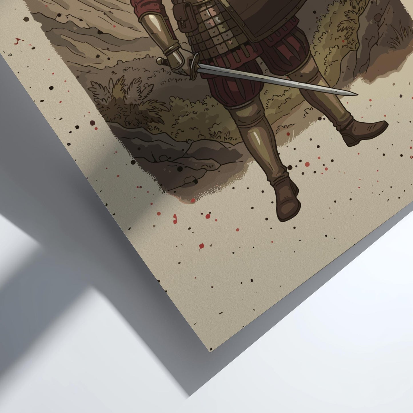 Samnite Warrior Japanese Ink Art Print, Sumi-e Rising Sun Poster, Mixed Media Wall Decor