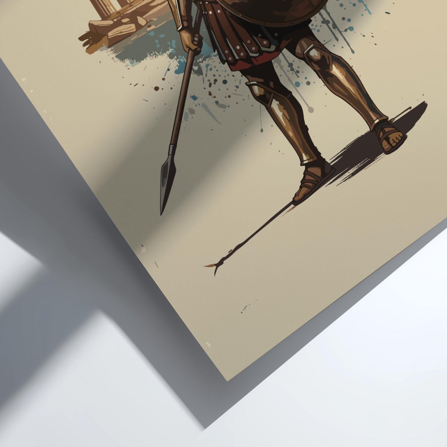 Spartan Warrior Japanese Ink Art Print, Sumi-e Rising Sun Poster, Mixed Media Wall Decor