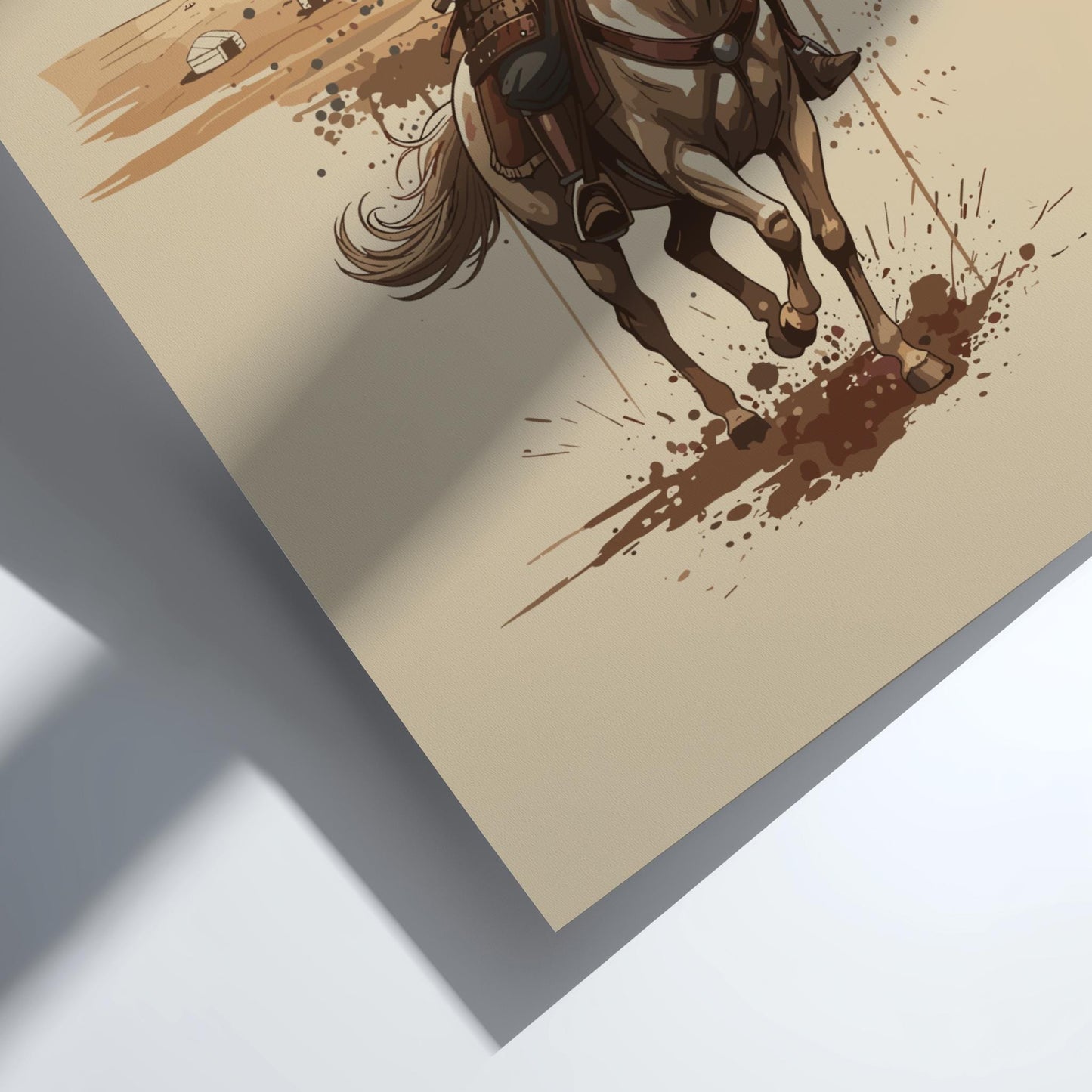 Mongol Warrior Japanese Ink Art Print, Sumi-e Rising Sun Poster, Mixed Media Wall Decor