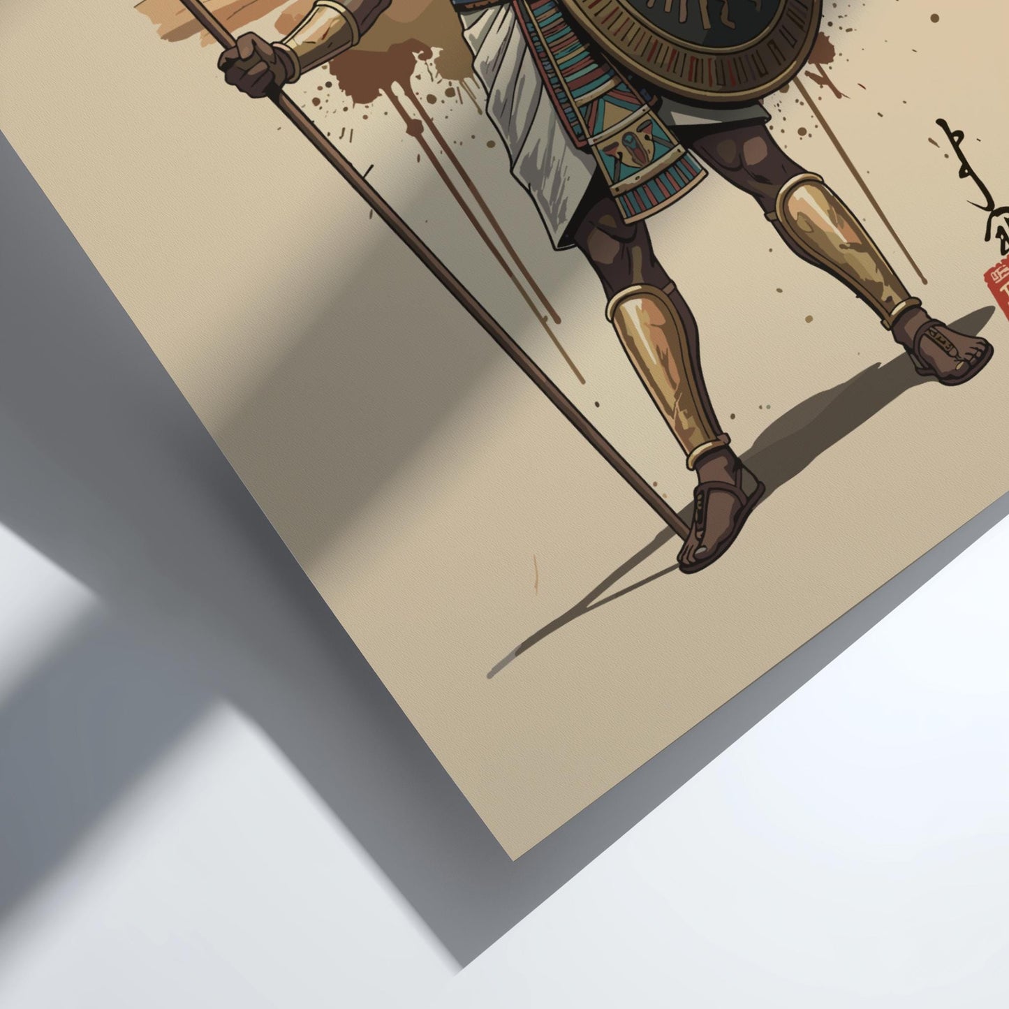 Ancient Egyptian Warrior Japanese Ink Art Print, Sumi-e Rising Sun Poster, Mixed Media Wall Decor