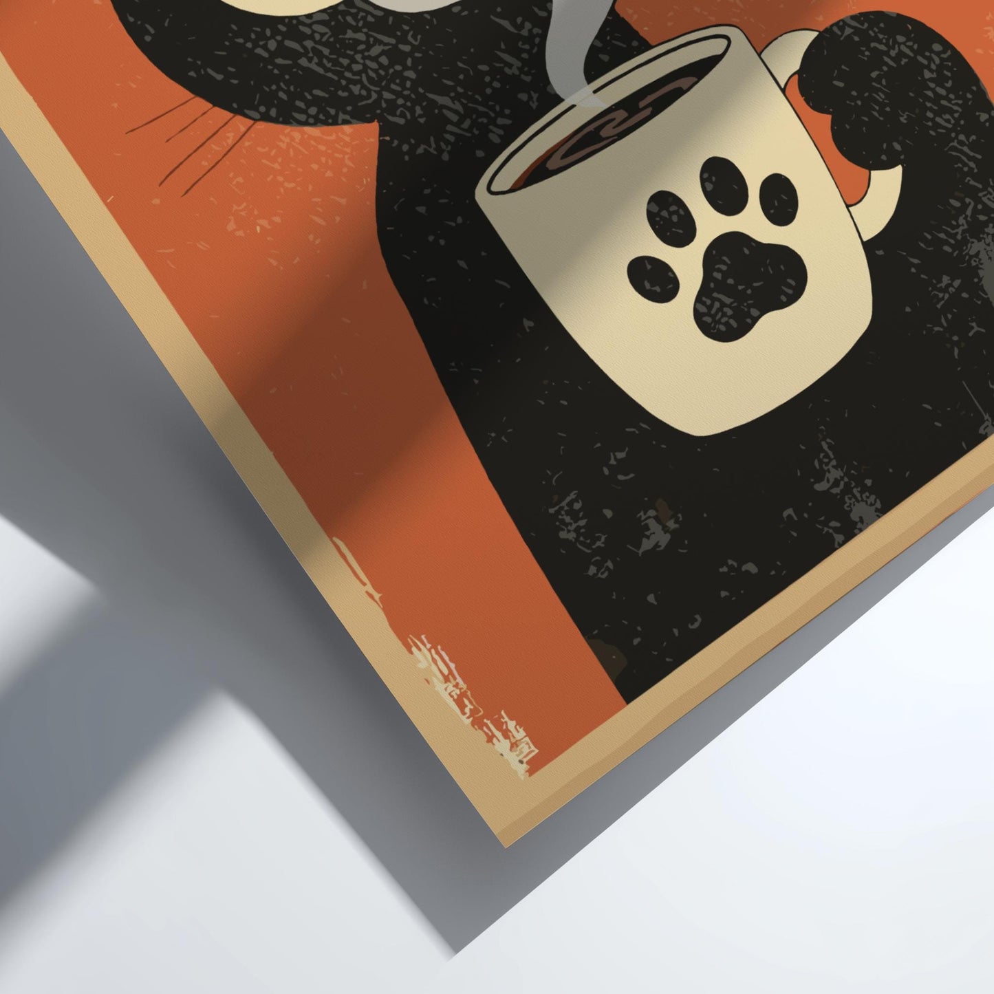 Black Cat Drinking Coffee Poster: Japanese Coffee Art Print
