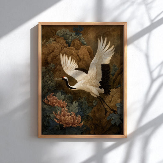 White Crane Poster – Japanese Symbolism Nature Wall Art