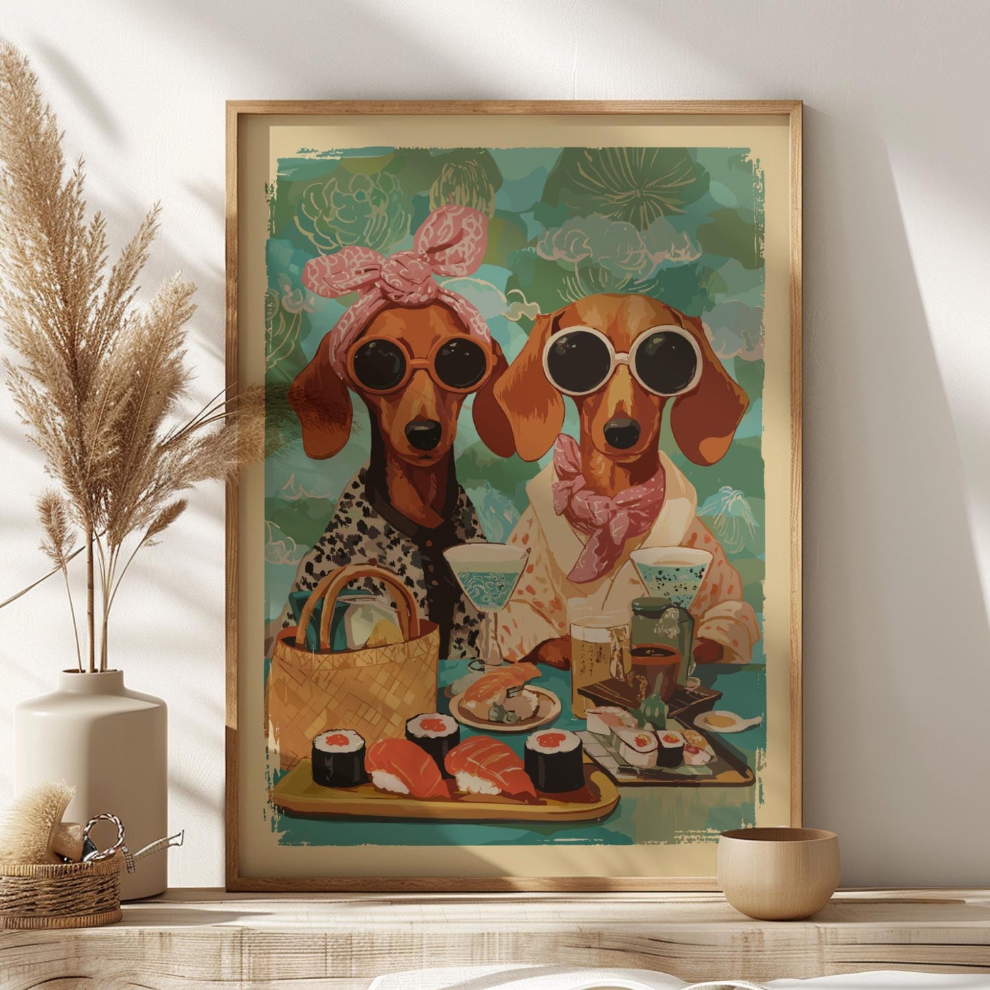 Dachshund Dog Cafe Poster – Retro Afternoon Tea Canine Art Print
