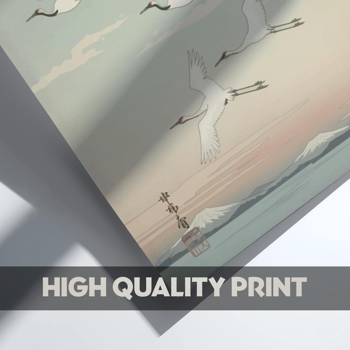 Flying Cranes Poster – Minimal Japanese Landscape Print