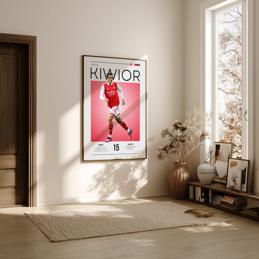 Jakub Kiwior poster featuring vibrant colors and modern design, perfect for sports enthusiasts and football
