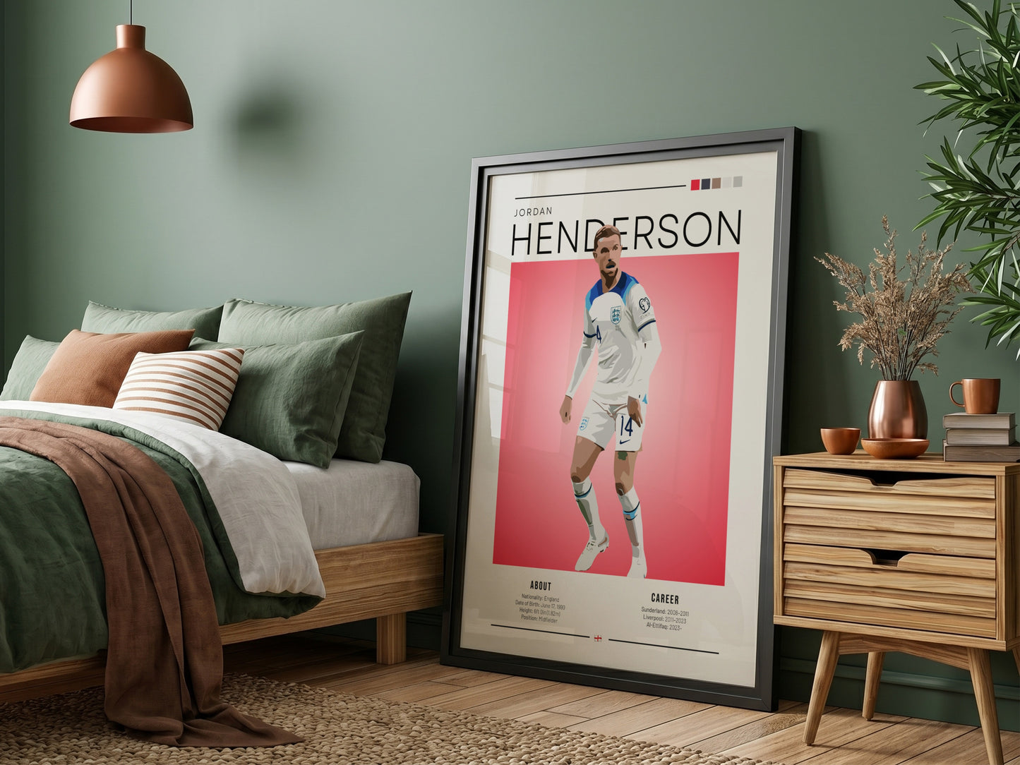 Jordan Henderson wall art featuring England National Team colors and dynamic pose