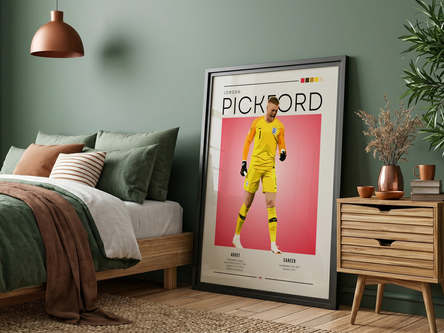 Jordan Pickford poster featuring England national team colors and dynamic design