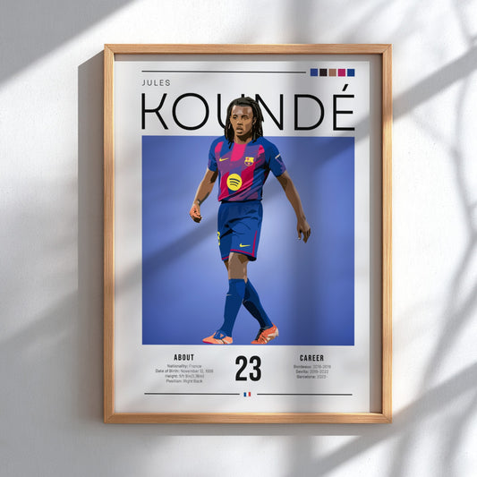 Jules Koundé poster featuring vibrant colors and modern design, ideal for sports wall art.