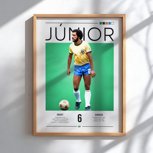 Júnior football player art featuring vibrant colors and vintage style, perfect for sports decor