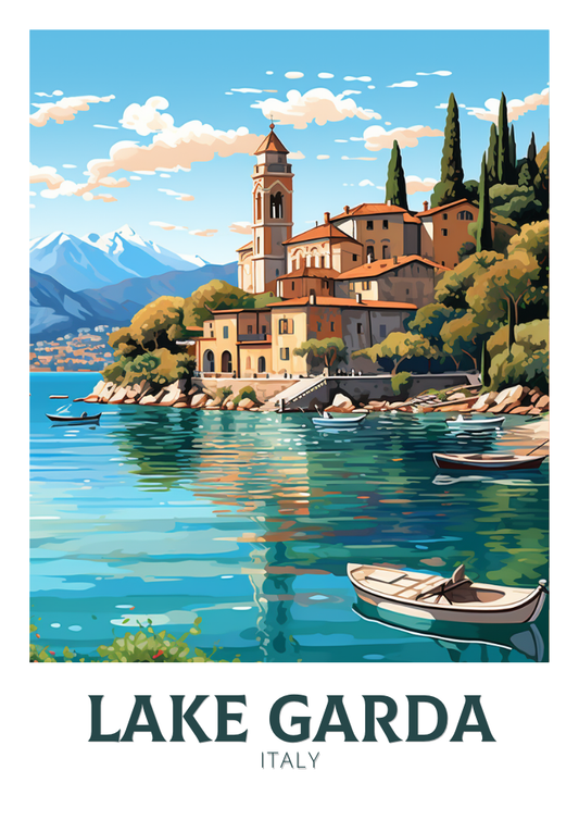 Affiche de voyage sur le lac de Garde - Illustration italienne