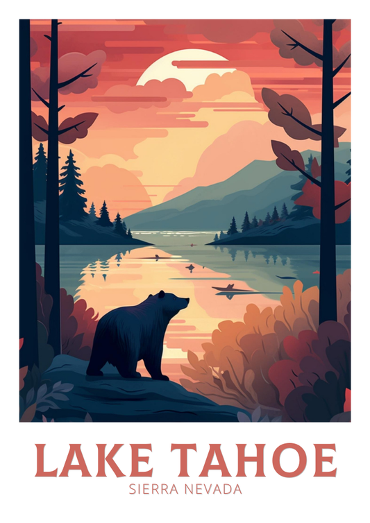 Affiche de voyage du lac Tahoe - Illustration de la Sierra Nevada