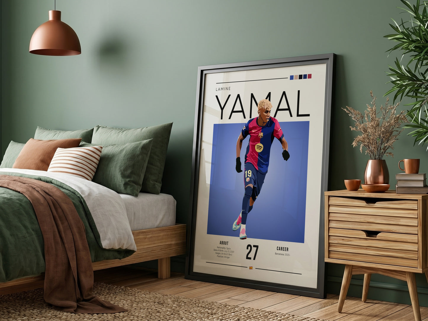 Lamine Yamal poster featuring vibrant colors and modern design, showcasing an athlete in action.
