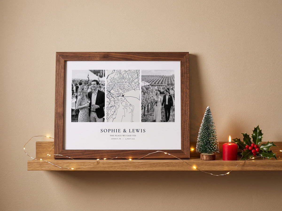 Personalised Street Map and Two Photo Landscape Print