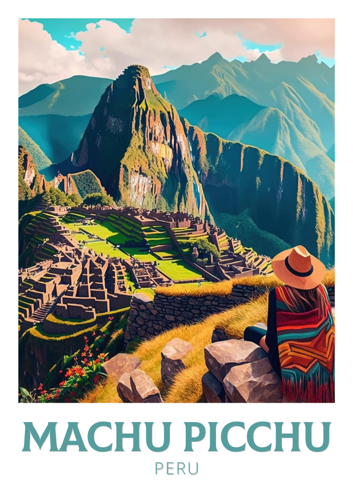 Impression Machu Picchu - Œuvre d'art vintage