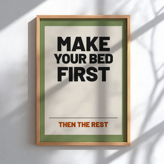 Motivational poster featuring bold typography on a neutral background, ideal for home decor and inspiration.