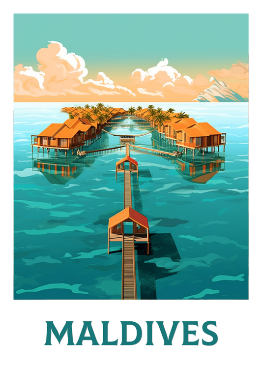 Affiche de voyage des Maldives - Œuvre d'art vintage