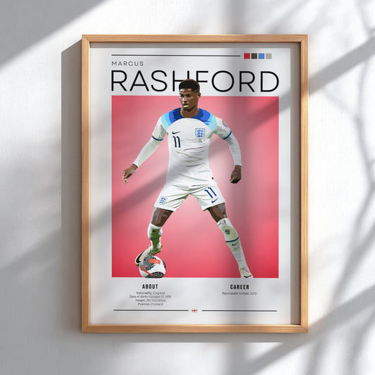 Marcus Rashford poster showcasing England National Team player in vibrant colors and modern design.