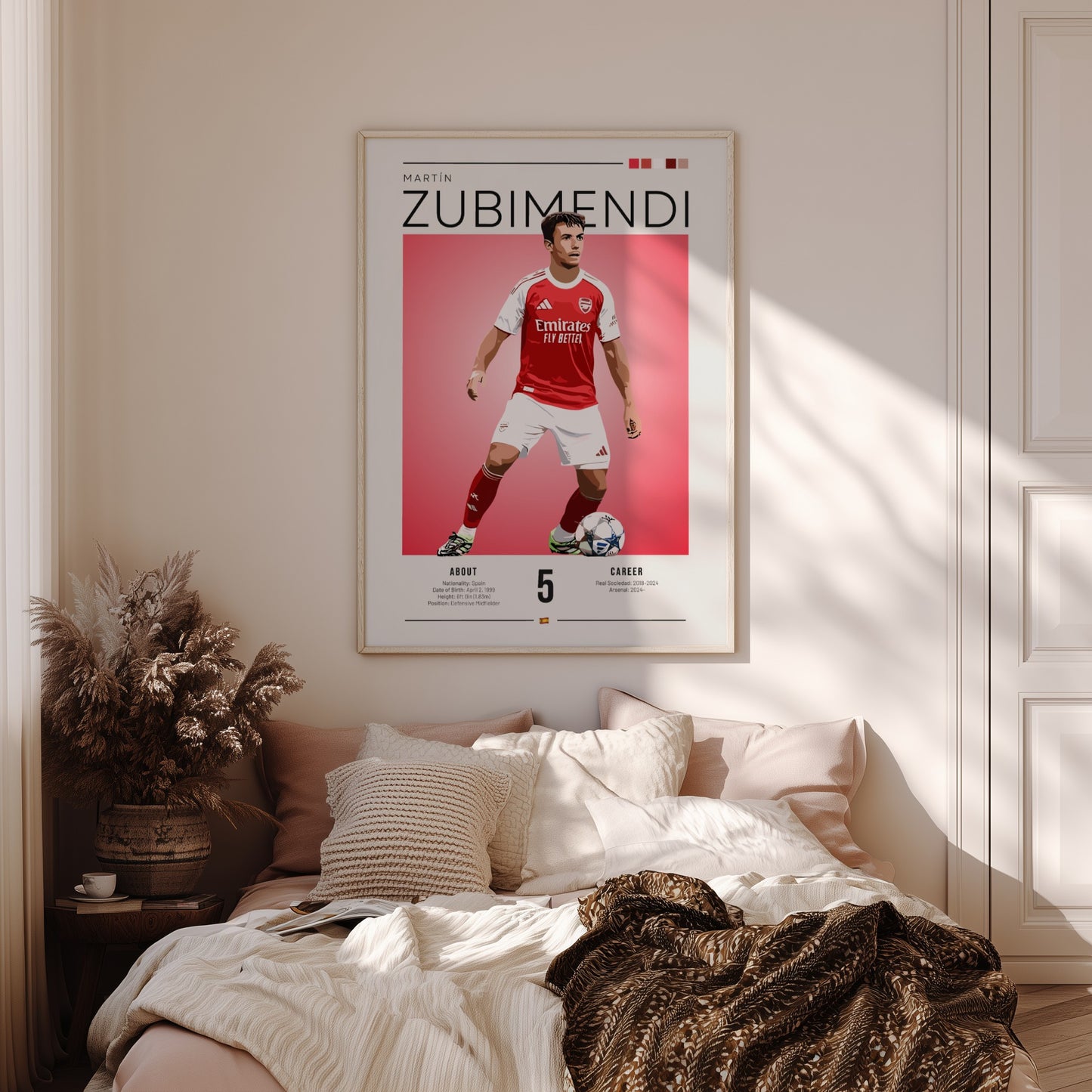 Martín Zubimendi sports illustration artwork featuring vibrant colors and dynamic pose, perfect for wall