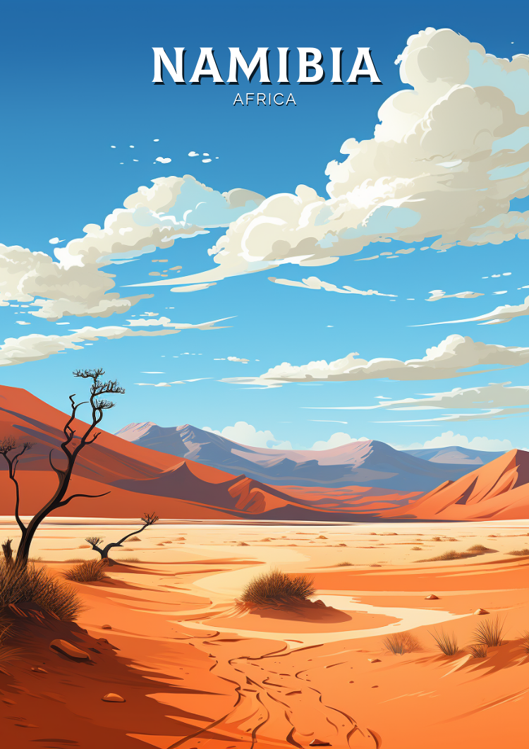 Namibia Travel Poster - Retro Desert Art