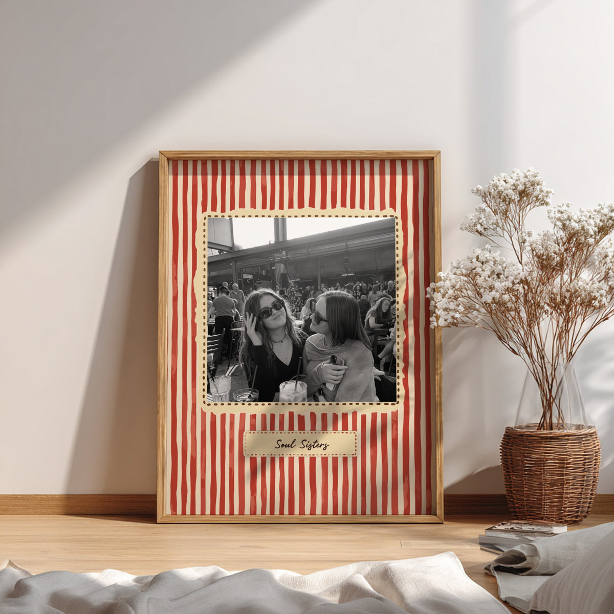 Personalised Soul Sisters - Best Friend Photo Poster shown framed on a wall