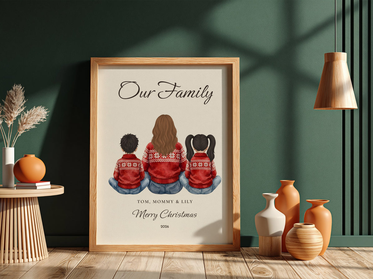 Personalised Family in Christmas Jumpers Watercolour Print