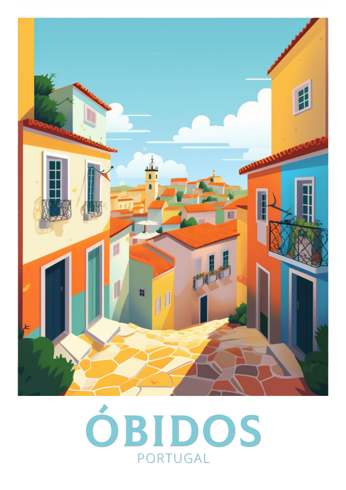 Affiche de voyage d'Óbidos - Œuvre d'art du Portugal