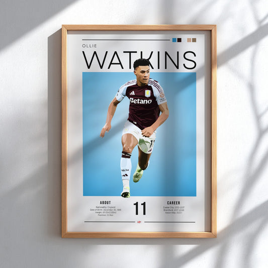 Ollie Watkins football poster featuring Aston Villa player in vibrant colors and dynamic design