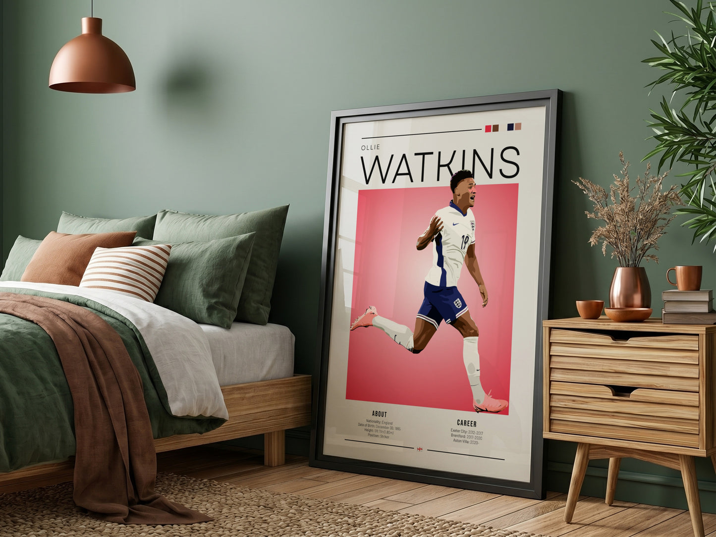 Ollie Watkins poster featuring England National Team colors and dynamic football action