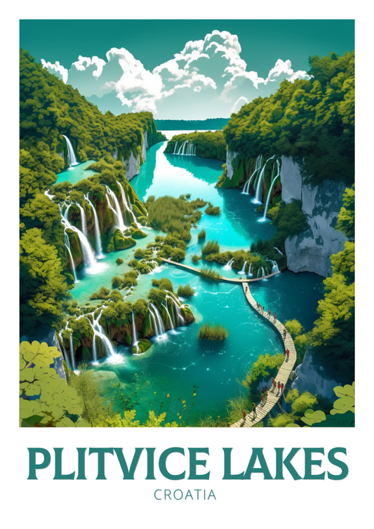 Affiche de voyage des lacs de Plitvice - Illustration croate