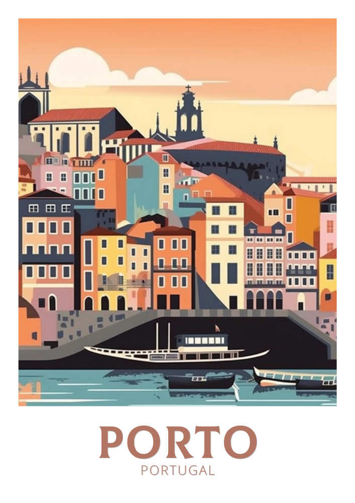 Impression de voyage rétro de Porto - Illustration du Portugal